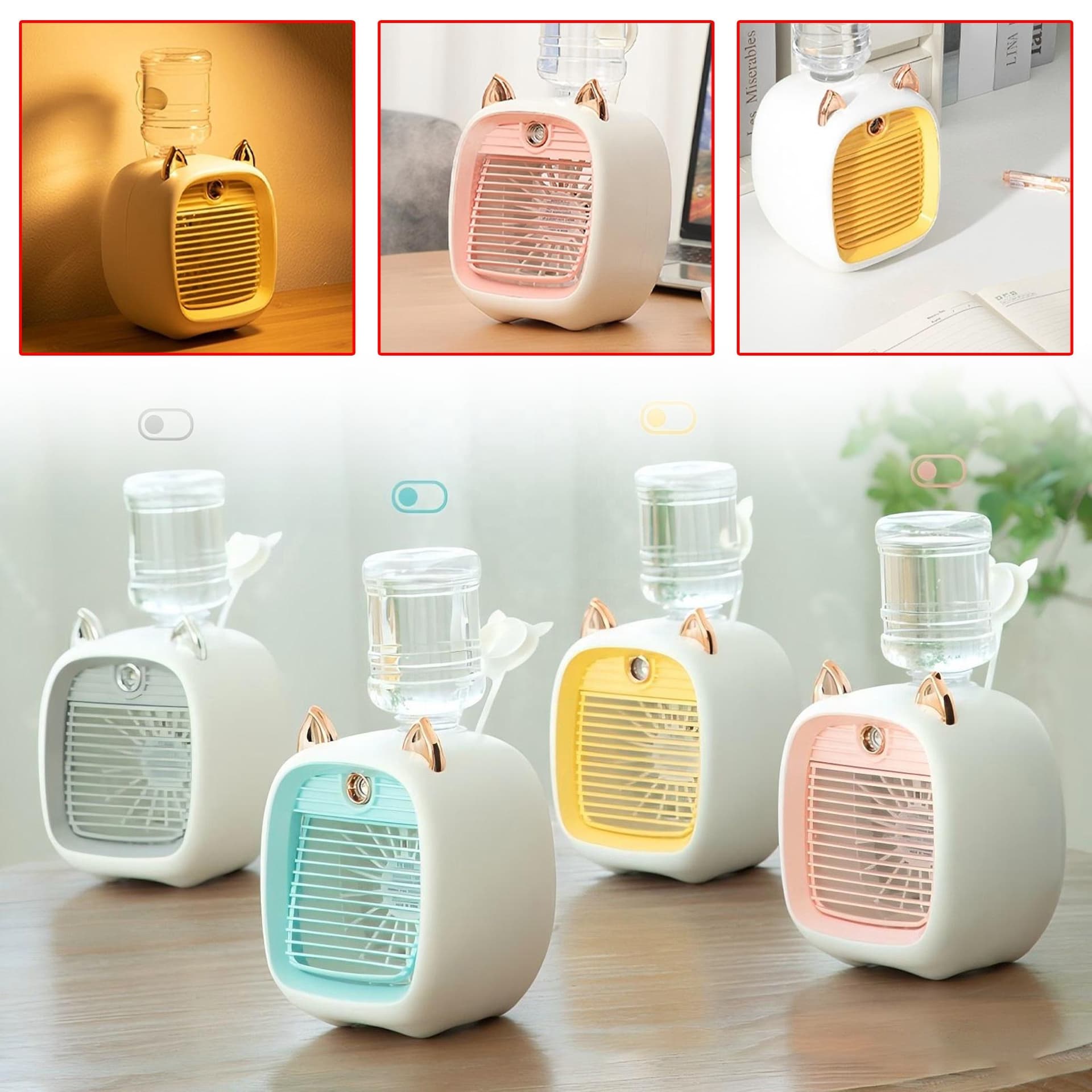 Rechargeable Portable Air Cooler Mist Fan – 3-in-1 Mini Air Conditioner with Water Mist, Ice Cooling, Humidifier, USB Charging, LED Light & Adjustable Speed for Home, Office & Room | Buy2Enjoy